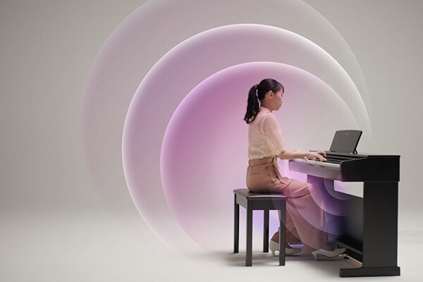 Sound waves expanding from an ARIUS piano