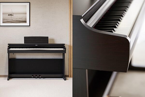 An ARIUS piano that blends in well in living rooms, and the curves in the design details