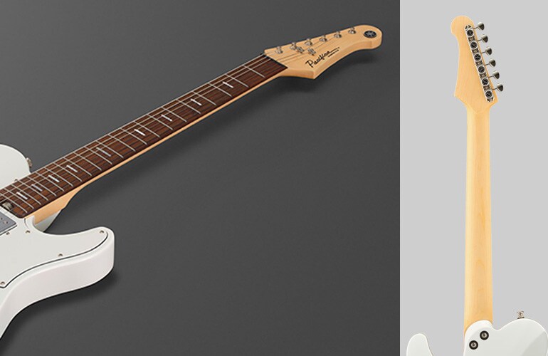 Close-up photo of the neck shape of Pacifica SC Standard Plus