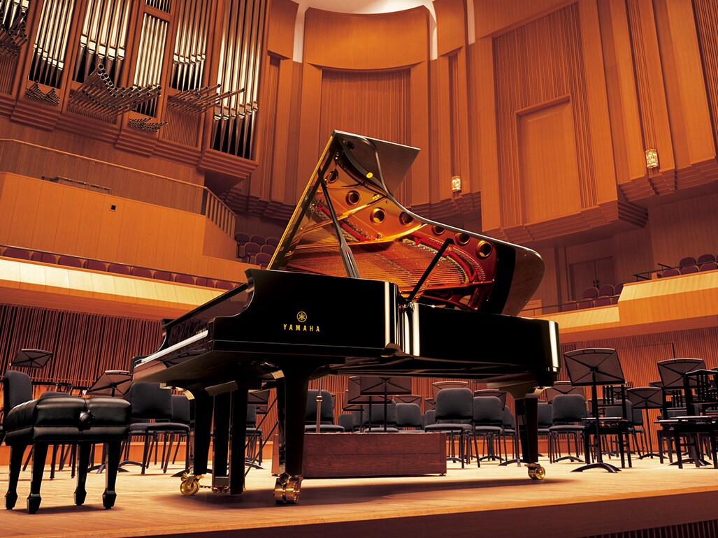 Yamaha CFX concert grand piano, from which the clear, balanced sound and natural resonance of the CFX Voice in ARIUS pianos are reproduced.