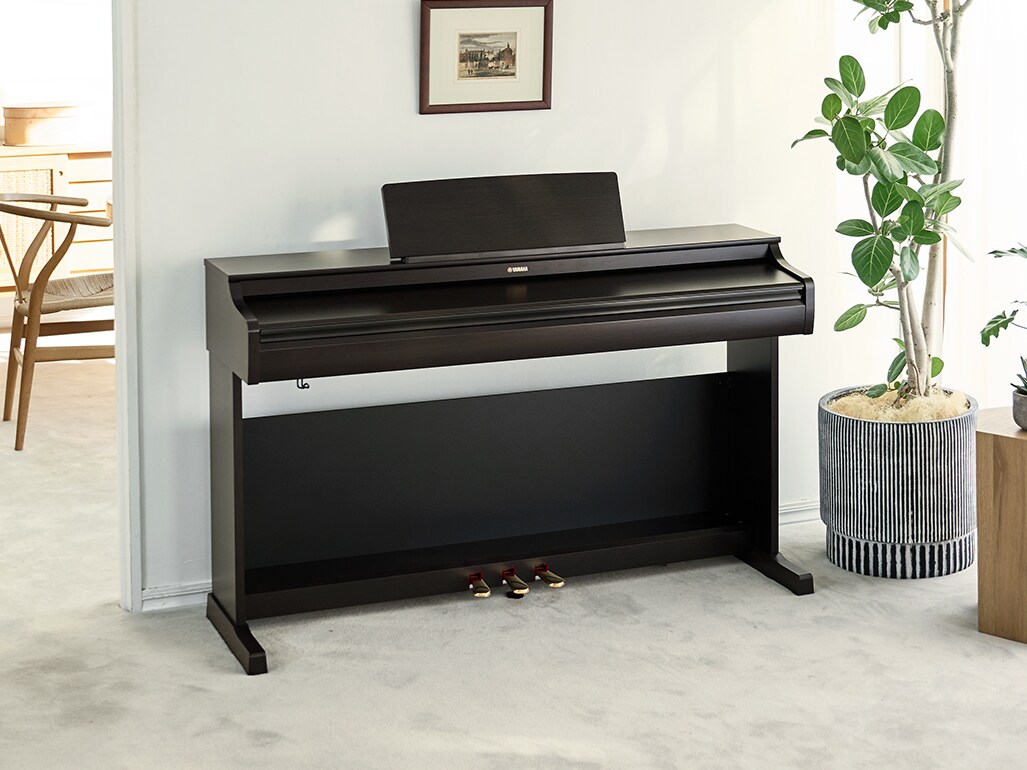 The compact, refined design of ARIUS digital pianos blends naturally in living rooms.
